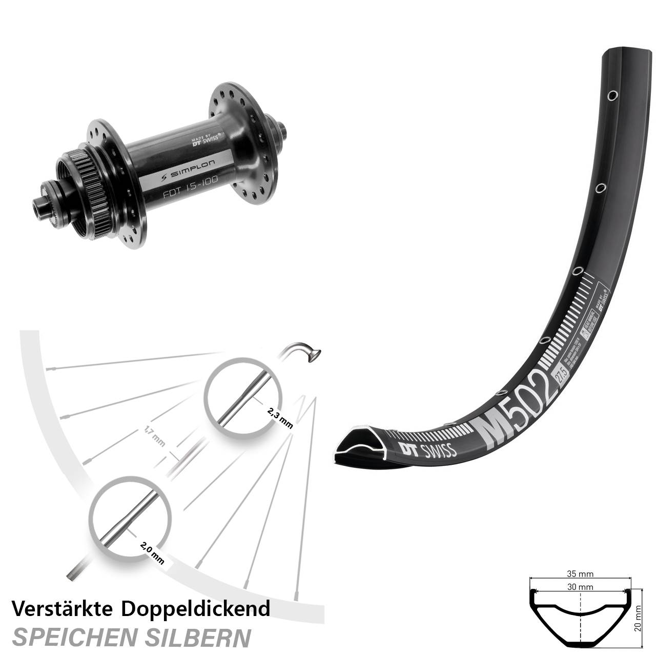 Disc Laufrad für Schnellspanner 29 Zoll DT Swiss M 502-370
