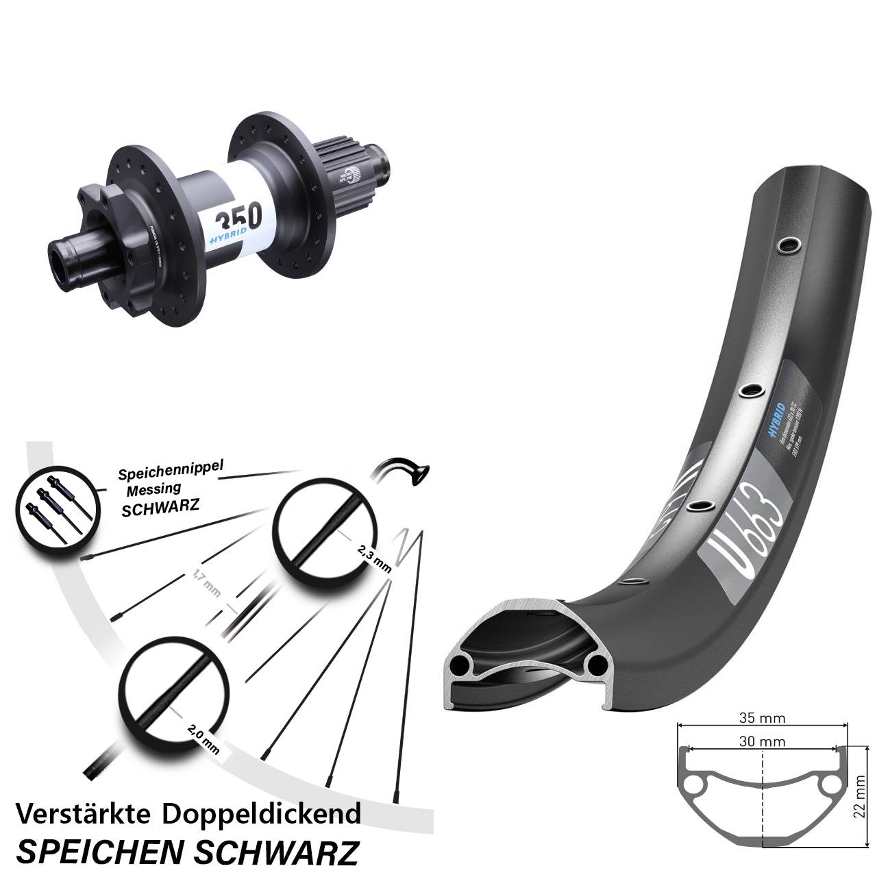 20 Zoll DT Swiss U 663-Hybrid 350 Boost Hinterrad 6-Loch 12x148 Micro Spline