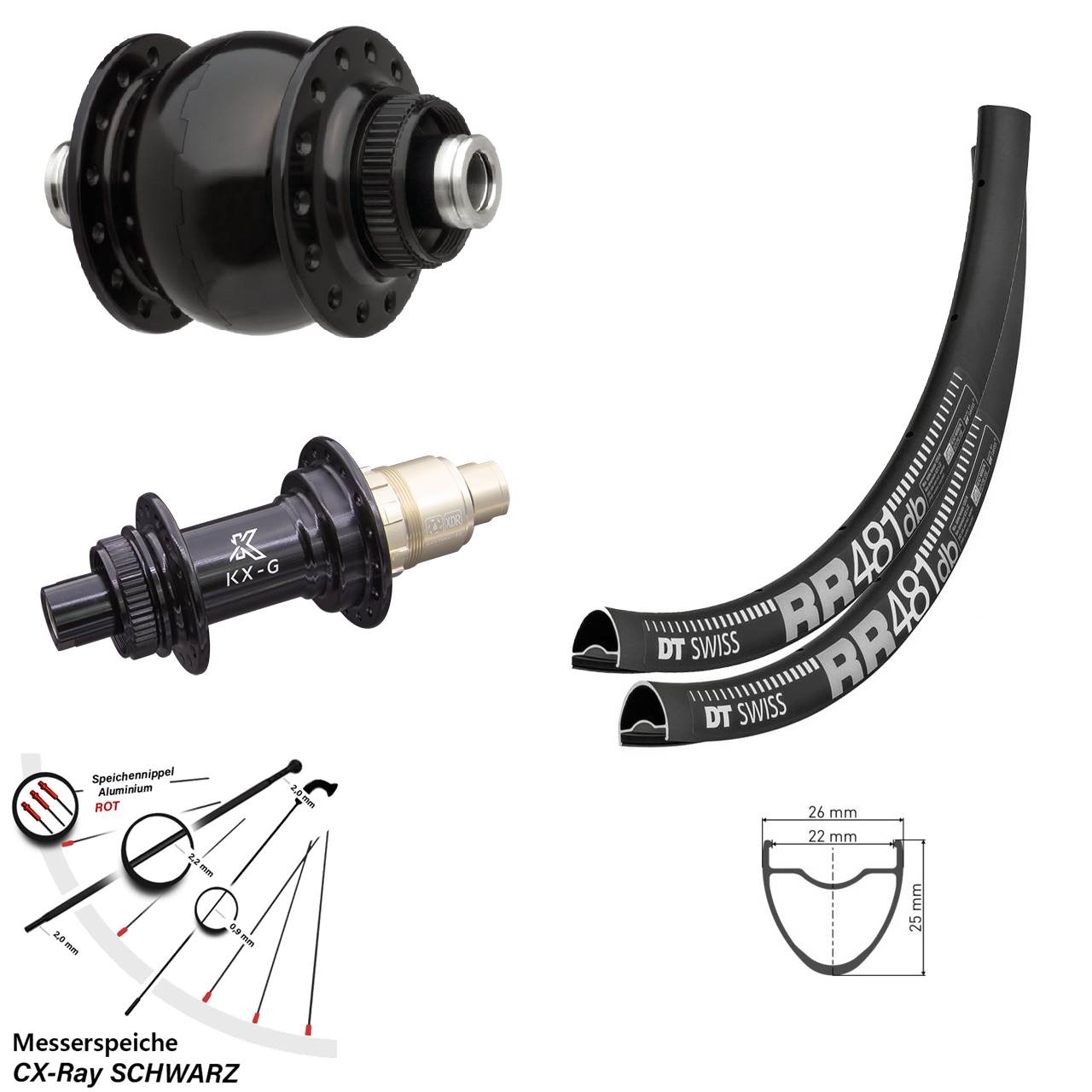 28 Zoll DT Swiss RR481 KX-G SON delux Centerlock Laufradsatz 12x100/142 XDR CX-Ray