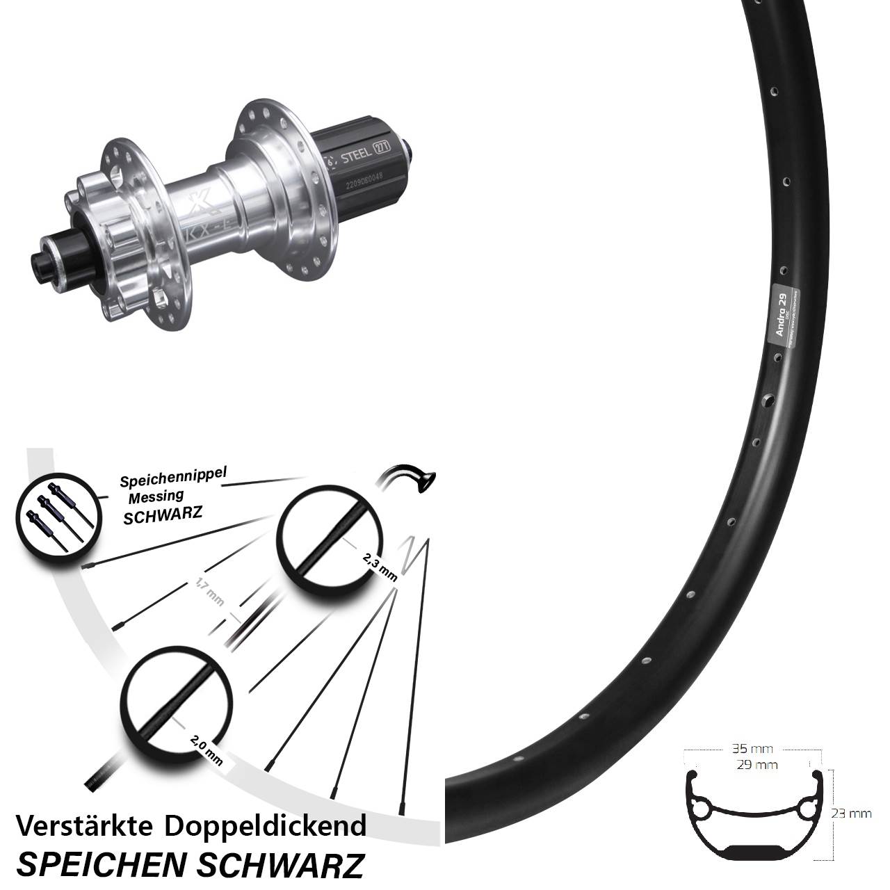 27,5 Zoll Ryde Andra 29 silbern verstärkt KX-E Nabe 5x135 8-12 fach
