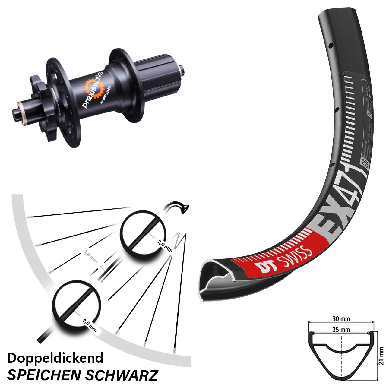 DT Swiss EX 471-350 26 Zoll Disc Hinterrad QR 8-11 fach