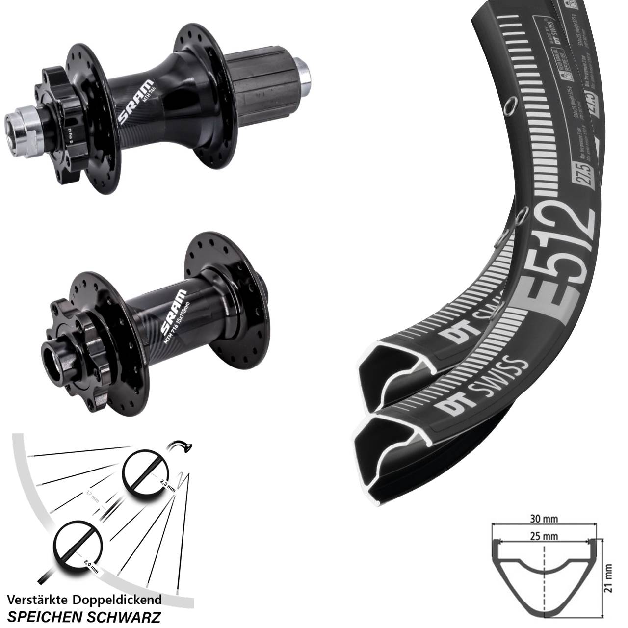 6-Loch Laufradsatz 29 Zoll DT Swiss E512 Sram 716 746 8-11 fach 15x110 12x148