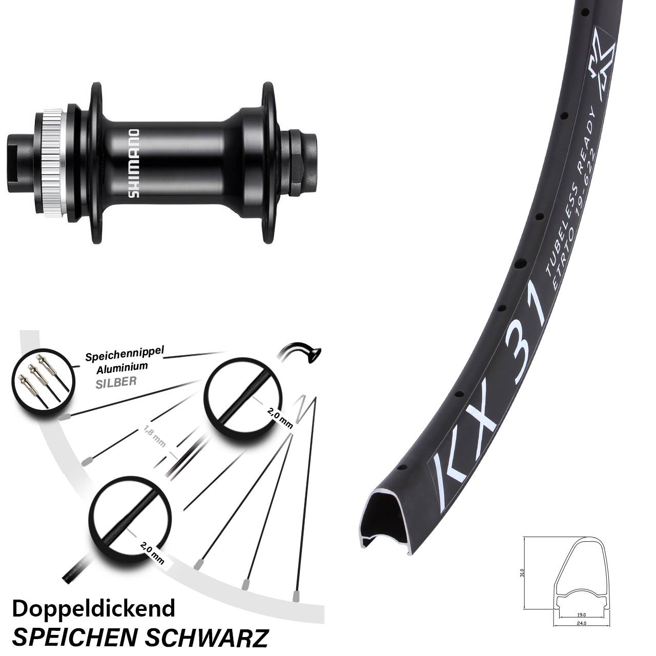 Disc Laufrad 28 Zoll KX 31 Shimano HB-RS470 12x100