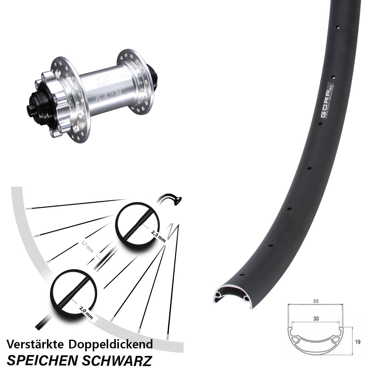 Vorderrad 6-Loch 27,5 Zoll Gora 30 KX-M für Schnellspanner