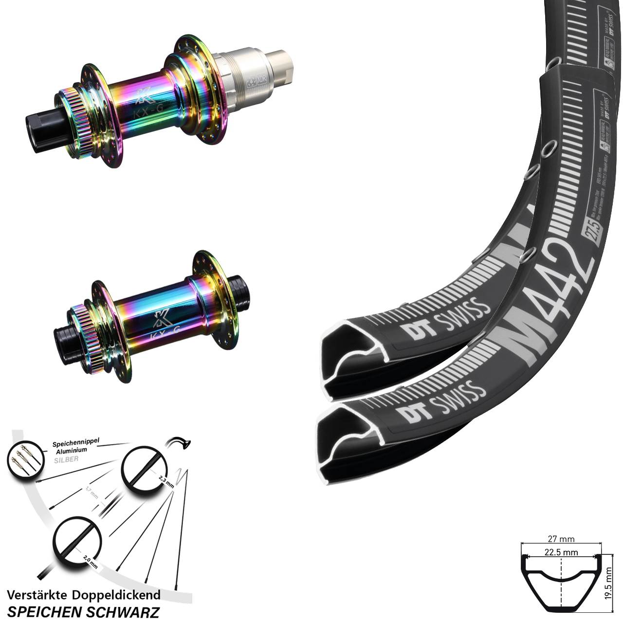 DT Swiss M442 KX-G Oilslick 29 Zoll Disc Laufrad-Satz 12x100/142 SRAM XDR