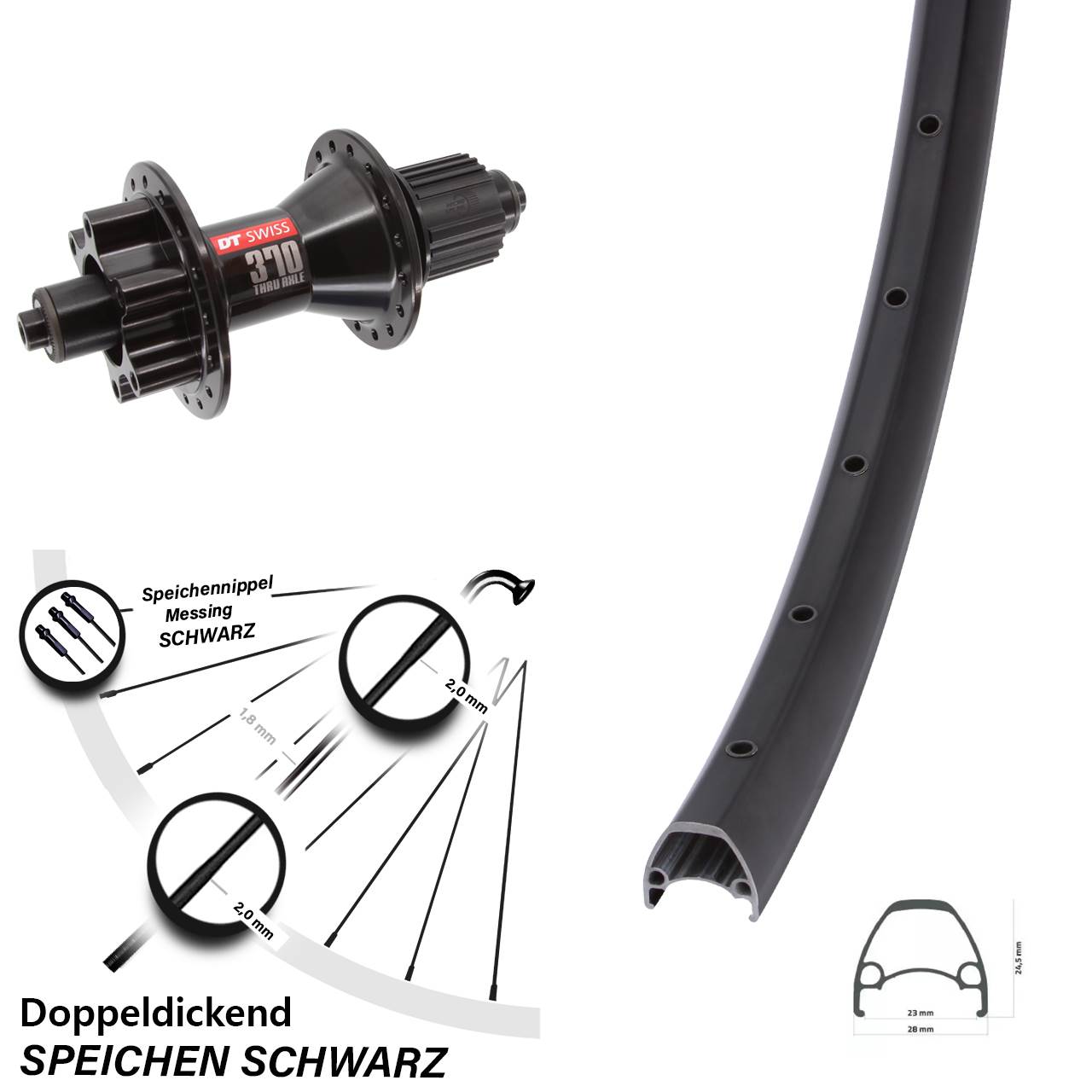 6-Loch Hinterrad 28 Zoll Ambrosio Sport DT Swiss 370 Hybrid Micro Spline QR
