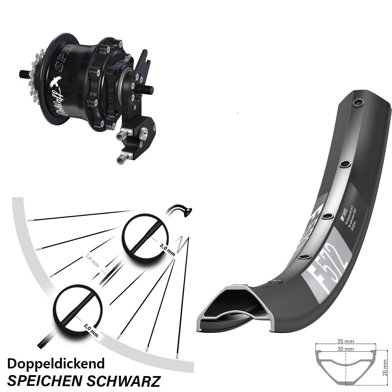 Hinterrad 29 Zoll DT Swiss F 572 Rohloff Speedhub 500/14 TS DB OEM2 Tandem schwarz