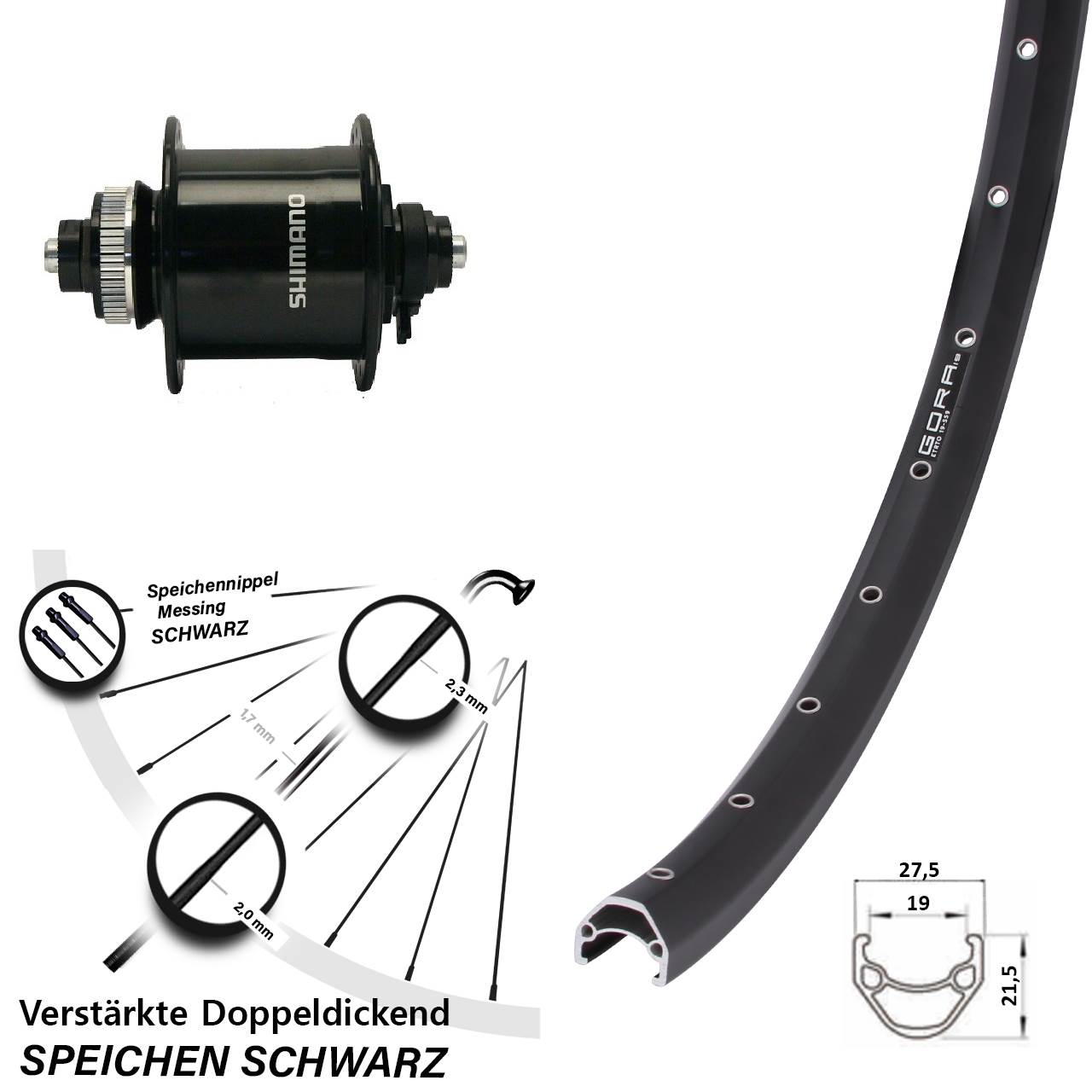 Nabendynamolaufrad Shimano DH-UR700 Gora 19 Disc 28 Zoll