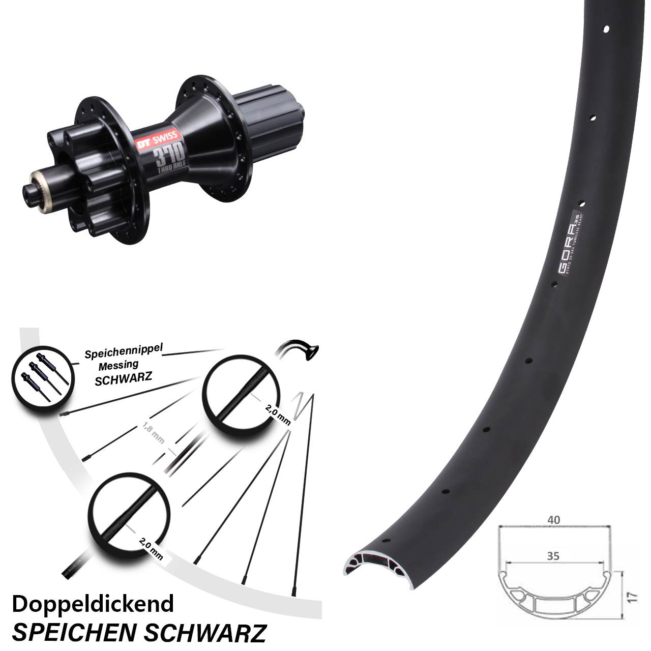 6-Loch Hinterrad 27,5 Zoll Gora 35 DT Swiss 370 Hybrid 8-11 fach HG QR