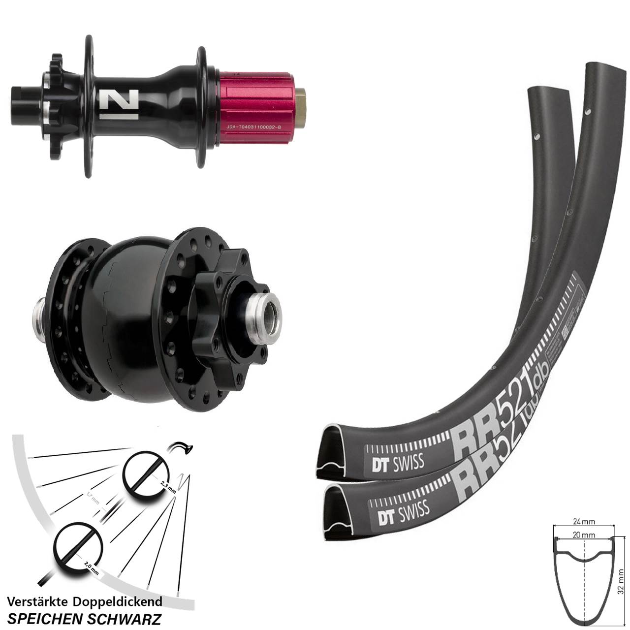 DT Swiss RR 521 Novatec D792 SON 28 Zoll 6-Loch Laufradsatz 12x100/142 8-12 fach