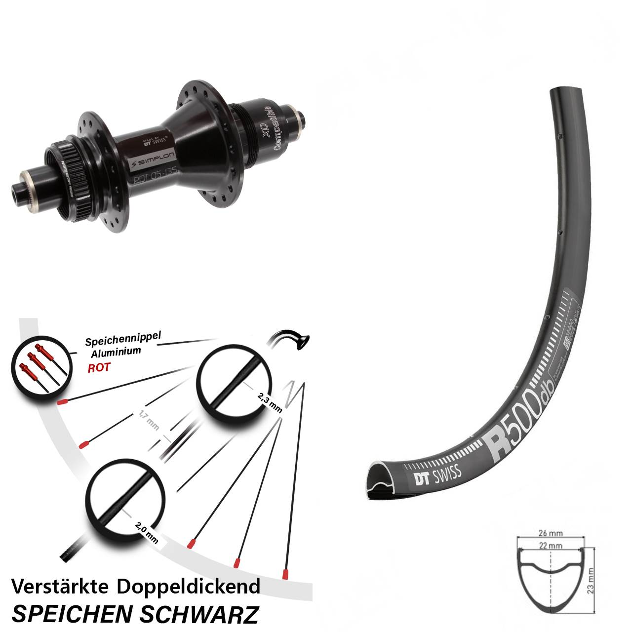 Hinterrad Centerlock 29 Zoll DT Swiss R 500-370 XD 11-12 fach für Schnellspanner