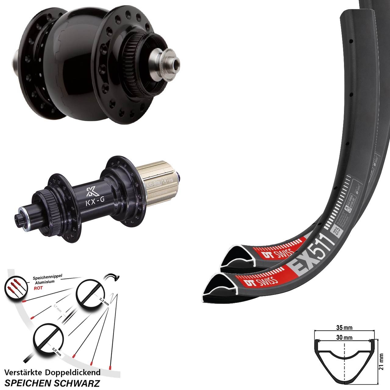DT Swiss EX 511 KX-G SON 28 27,5 Zoll Centerlock Laufradsatz für Schnellspanner 8-12 fach