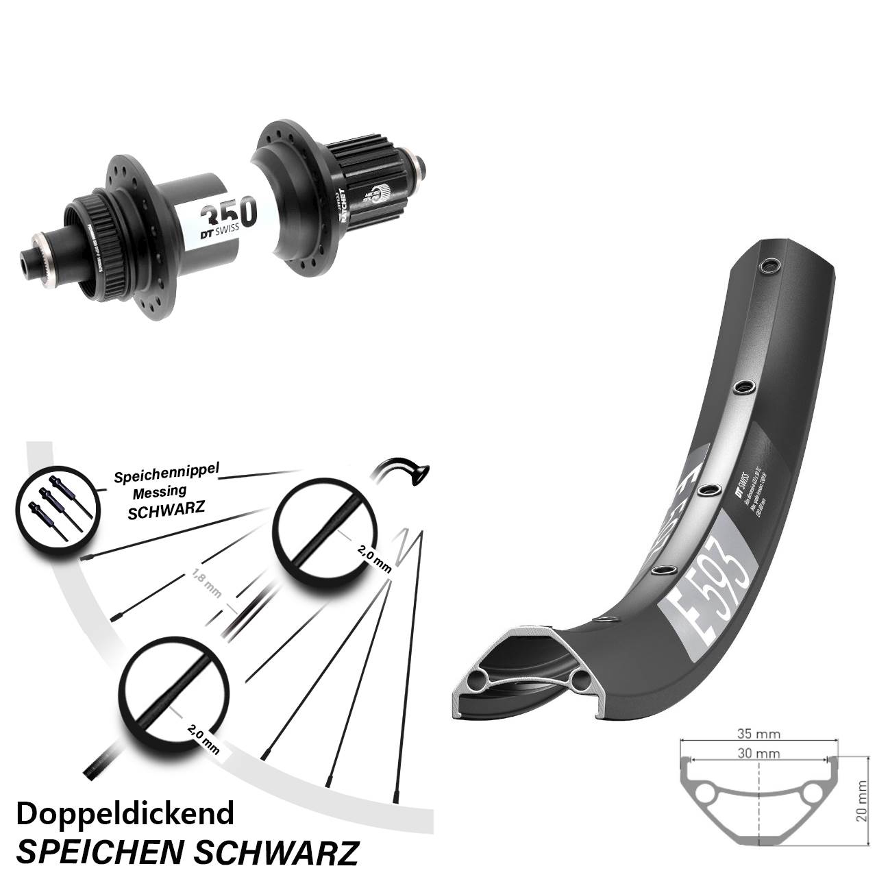 DT Swiss E 593-350 29 Zoll Centerlock Hinterrad QR Boost Micro Spline