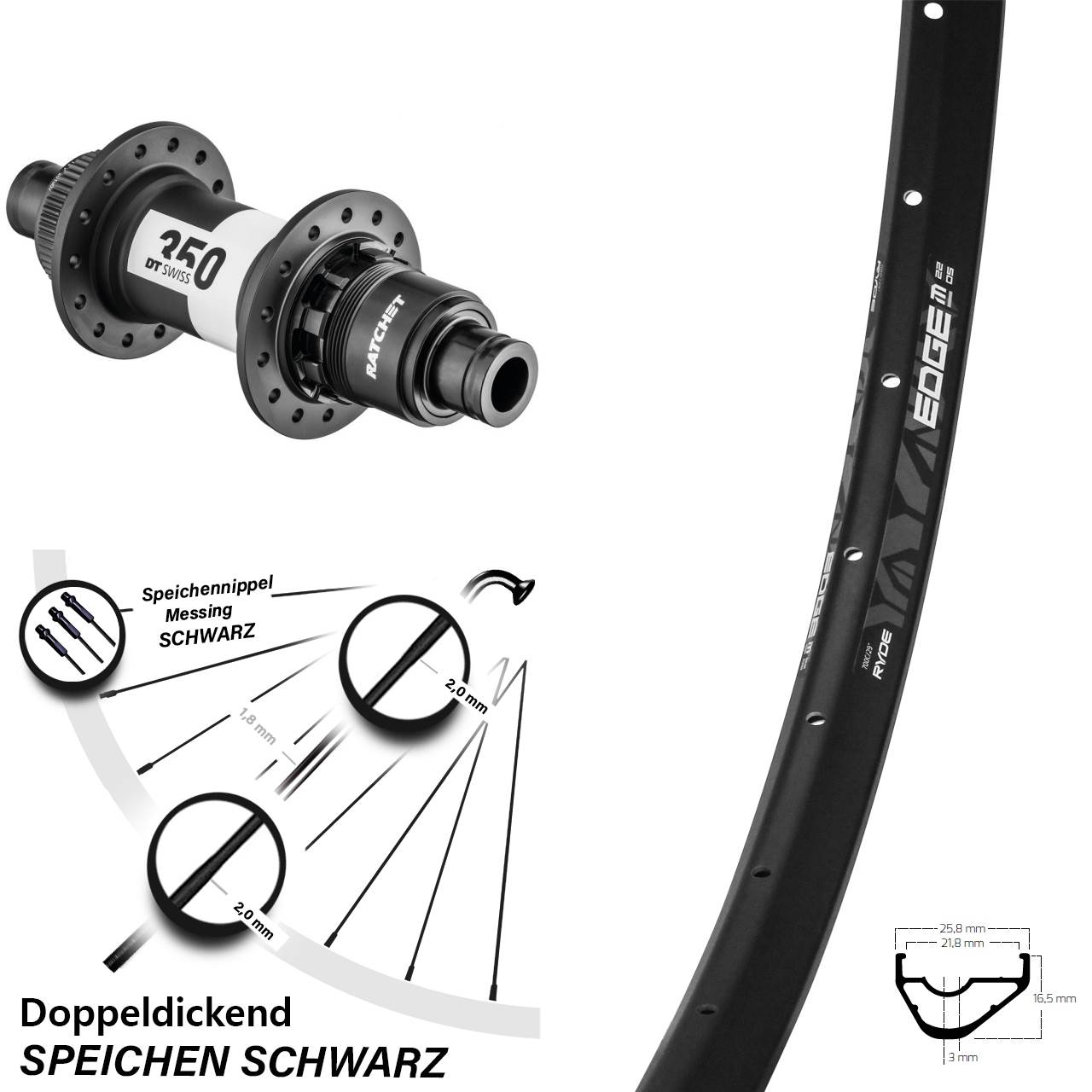 Centerlock Hinterrad 12x142 28-29 Zoll Ryde Edge M22 OS DT Swiss 350 XD 11-12 fach