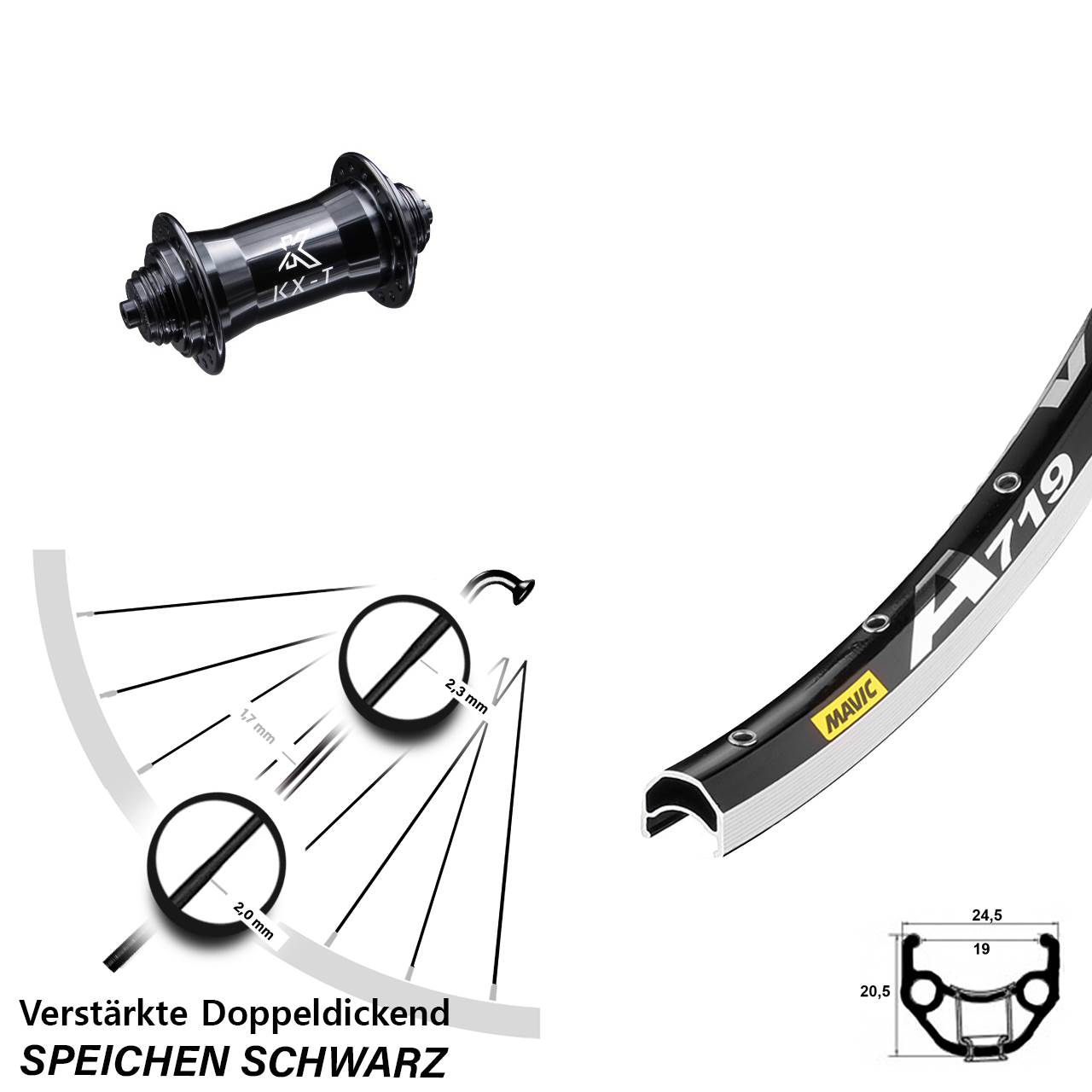 Vorderrad QR 28 Zoll Mavic A719 KX-T 4-fach gelagert