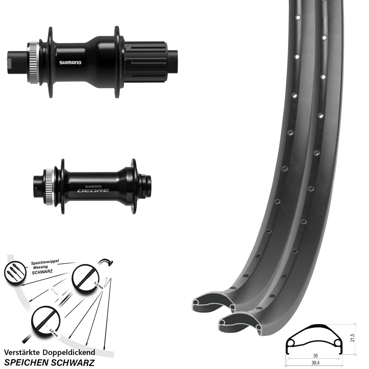 27,5 Zoll Ambrosio E35 Shimano Deore FH-TC500-B Disc Laufradsatz 15x110 12x148 8
