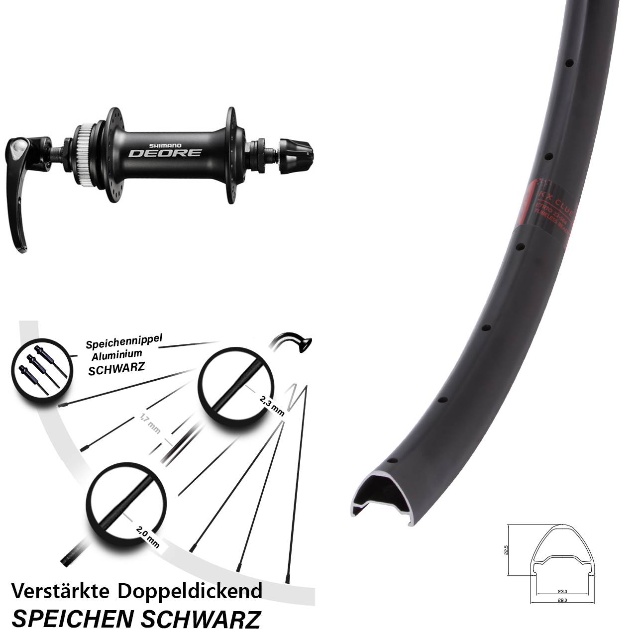 Disc Laufrad 27,5 Zoll KX Clue Shimano Deore für Schnellspanner