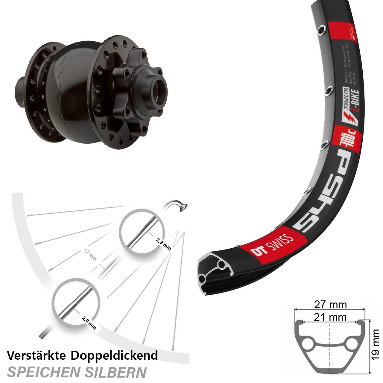 Nabendynamovorderrad 6-Loch 15x100 26 Zoll DT Swiss 545d SON 28