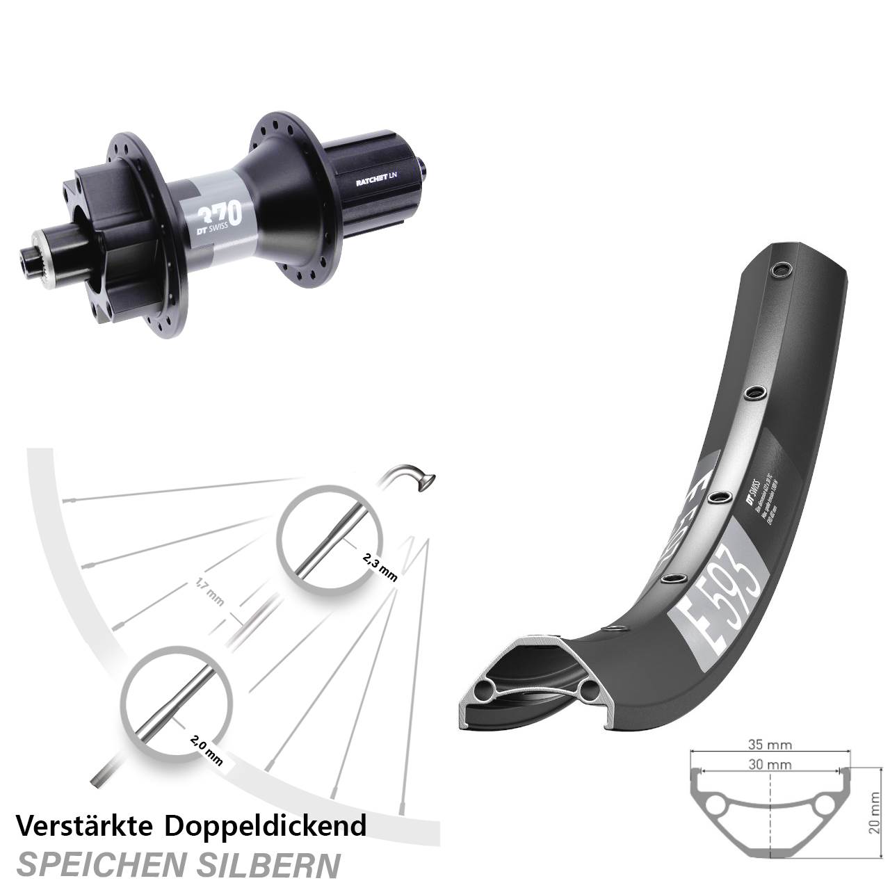 6-Loch Hinterrad 29 Zoll DT Swiss E 593-370 8-11 fach HG QR