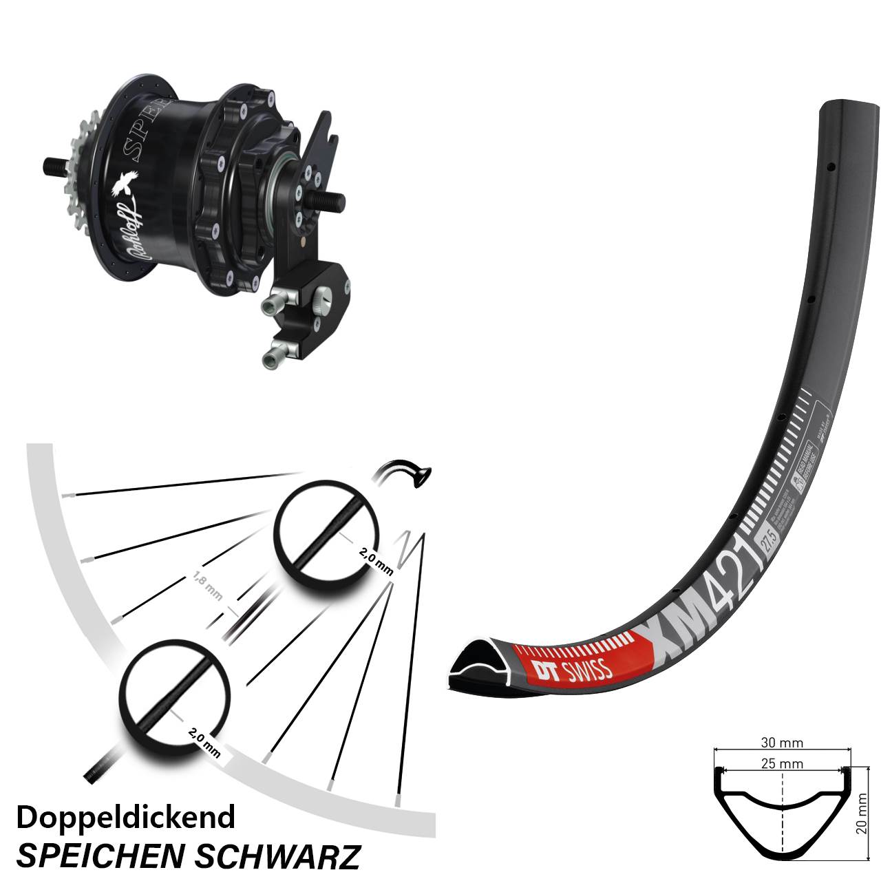 Hinterrad 27,5 Zoll DT Swiss XM 421 Disc Rohloff Speedhub 500/14 TS DB OEM2 Tandem schwarz