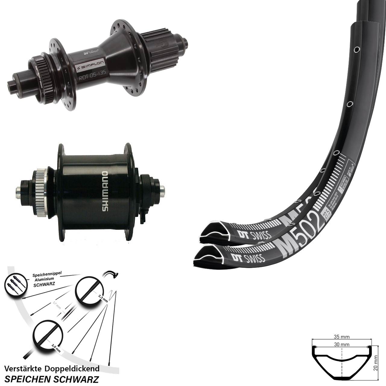 Disc Laufradsatz QR 29 Zoll DT Swiss M502-370 Hybrid Shimano DH-UR700 Micro Spline