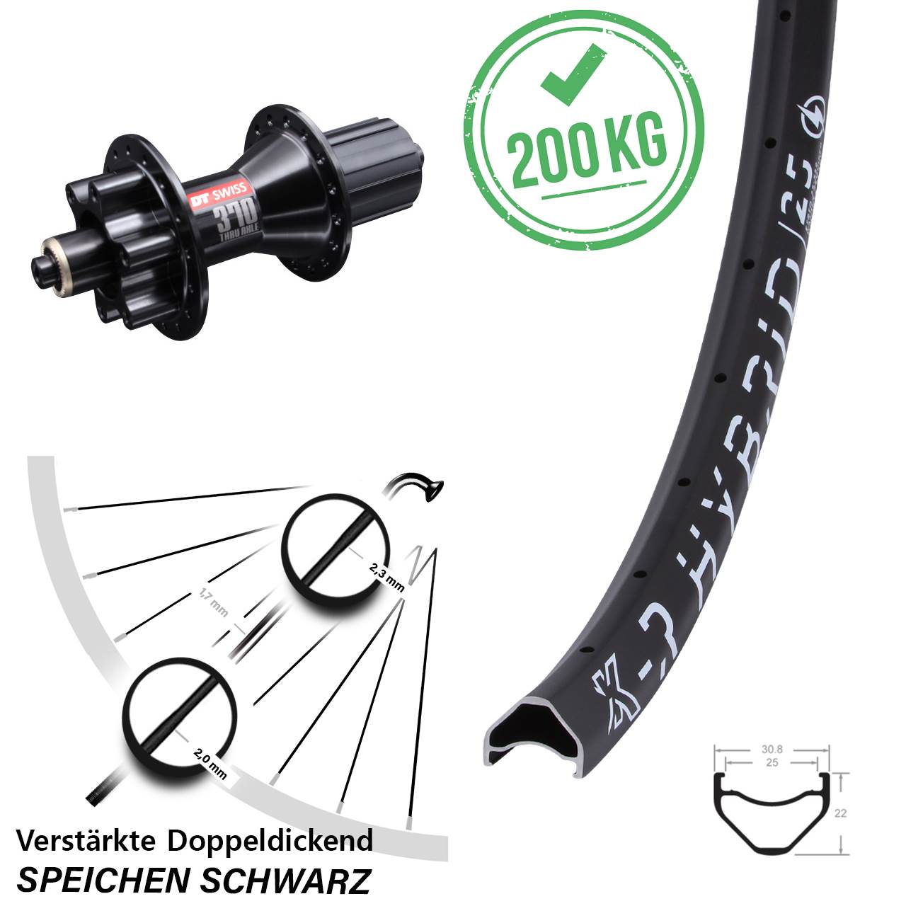 KX-R Hybrid 25 DT Swiss 370 27,5 Zoll Hinterrad 6-Loch für Schnellspanner 8-11 fach HG