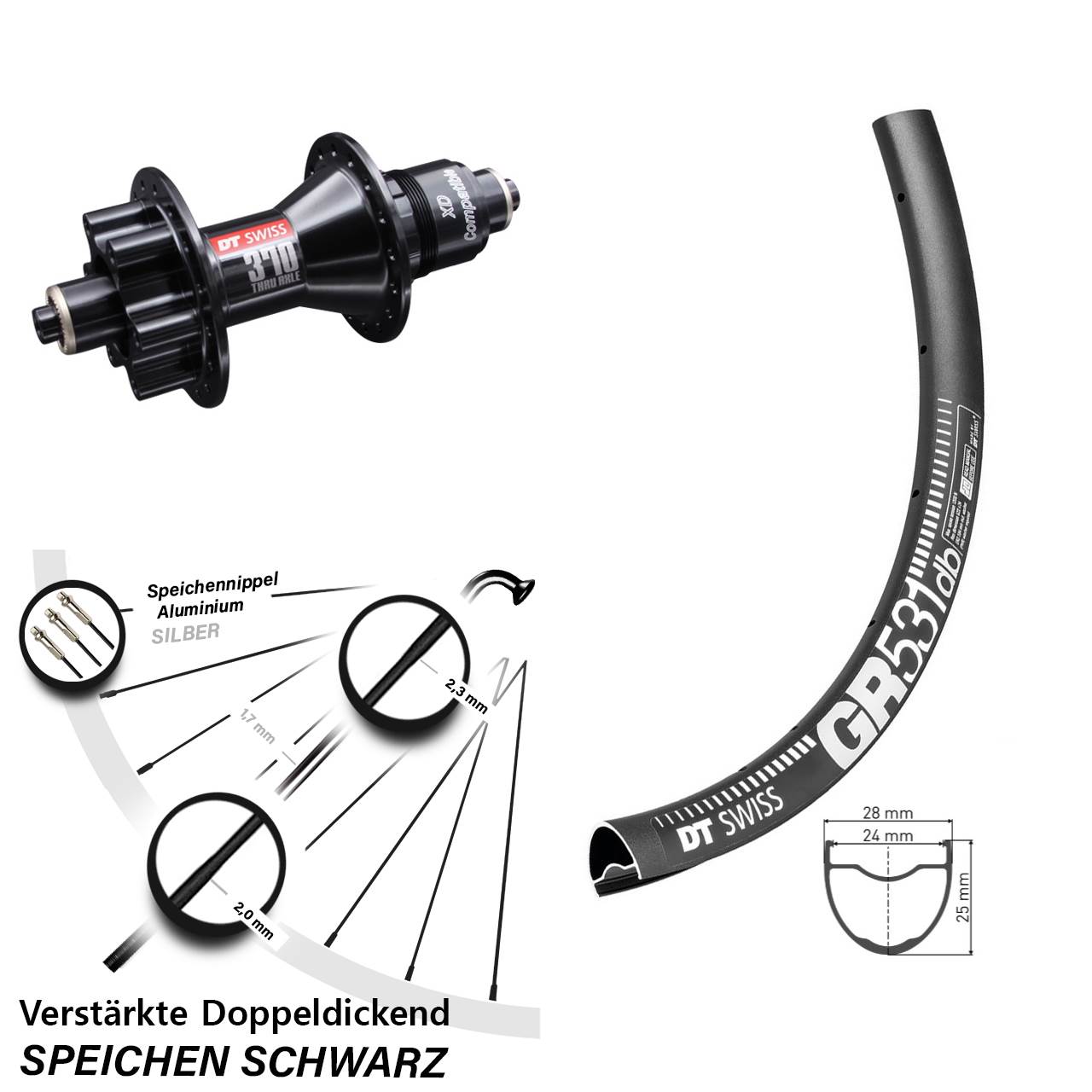 Hinterrad 28 Zoll DT Swiss GR 531-370 SRAM XD QR 6-Loch