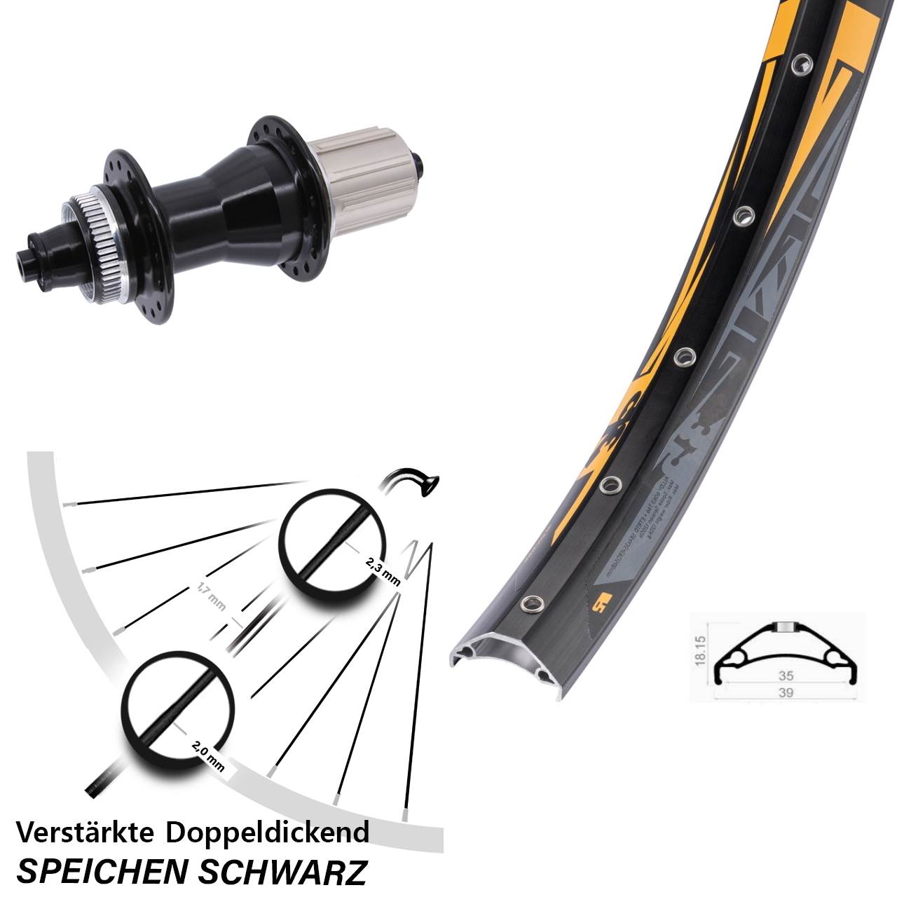 Hinterrad Centerlock QR 27,5 Zoll Rodi TRYP 35 Novatec CL135 8-12 fach