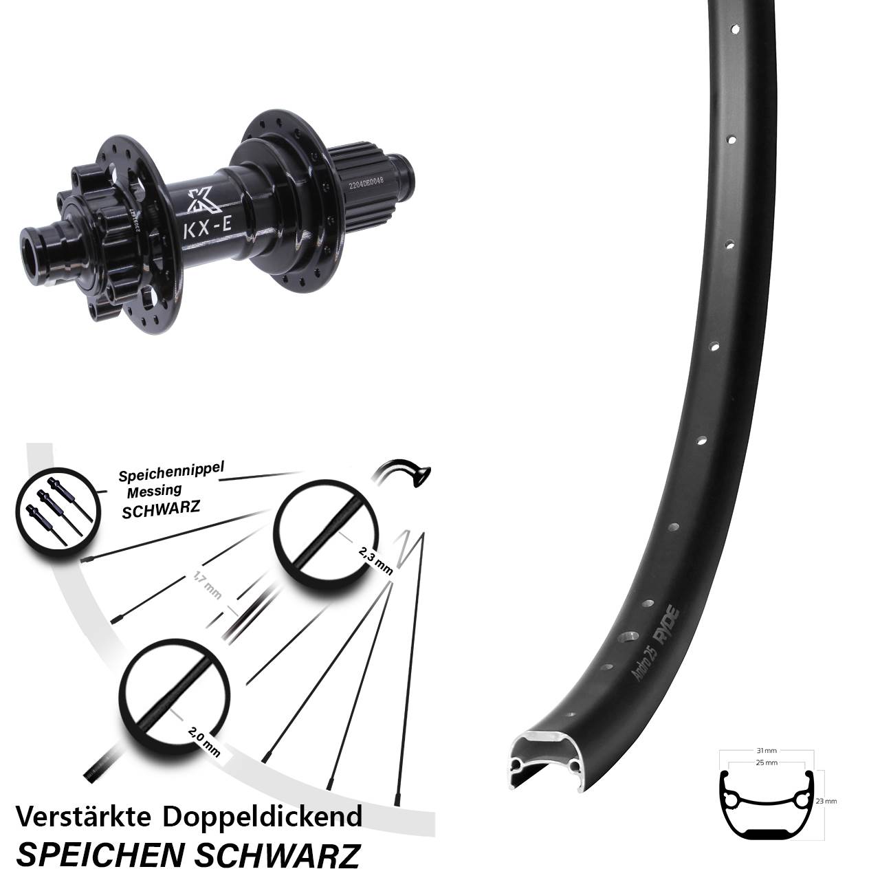 Disc Hinterrad 28 Zoll Ryde Andra 25 KX-E Heavy Duty Shimano Micro Spline 12x148