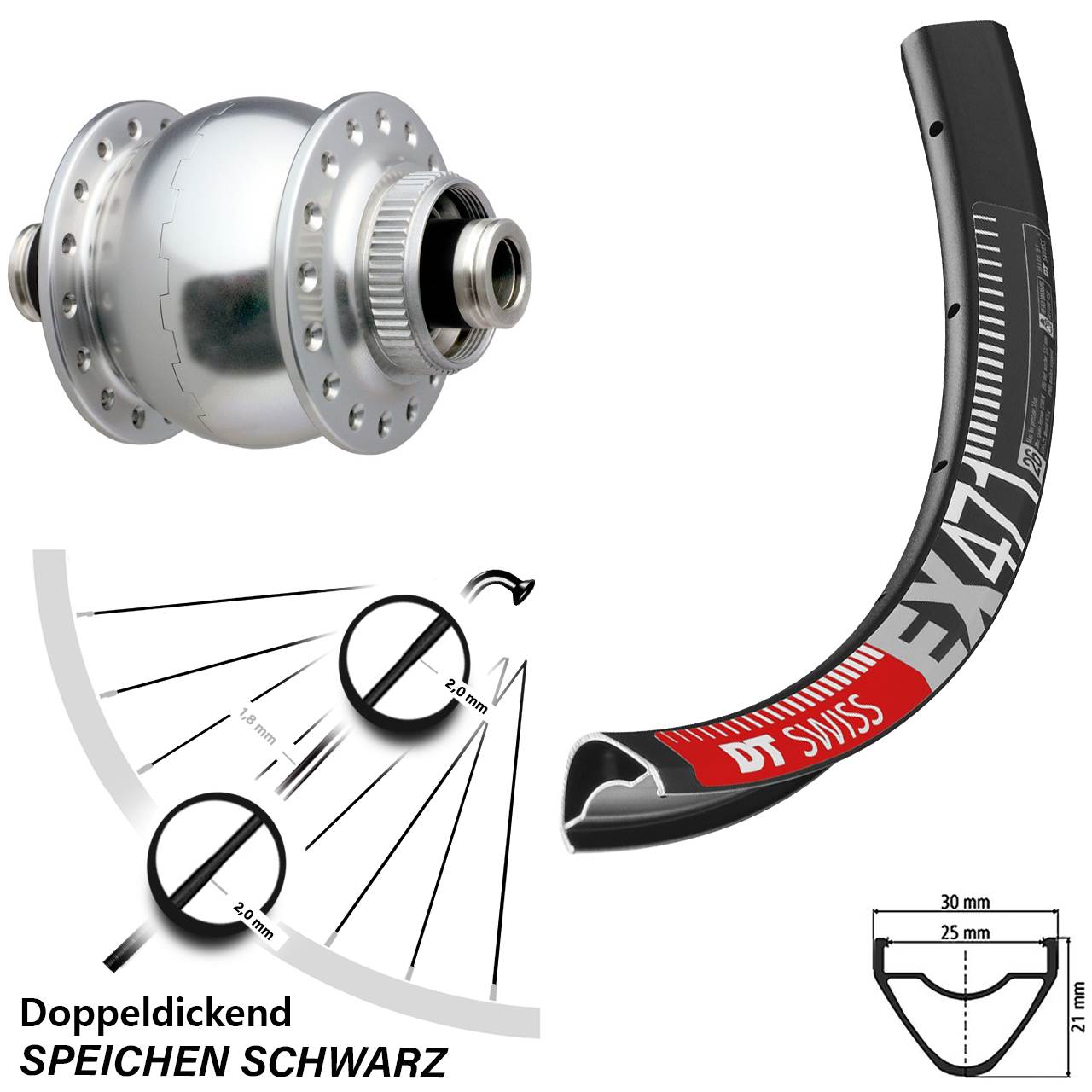 26 Zoll DT Swiss EX 471 SONdelux Dynamo-Vorderrad Centerlock 12x100