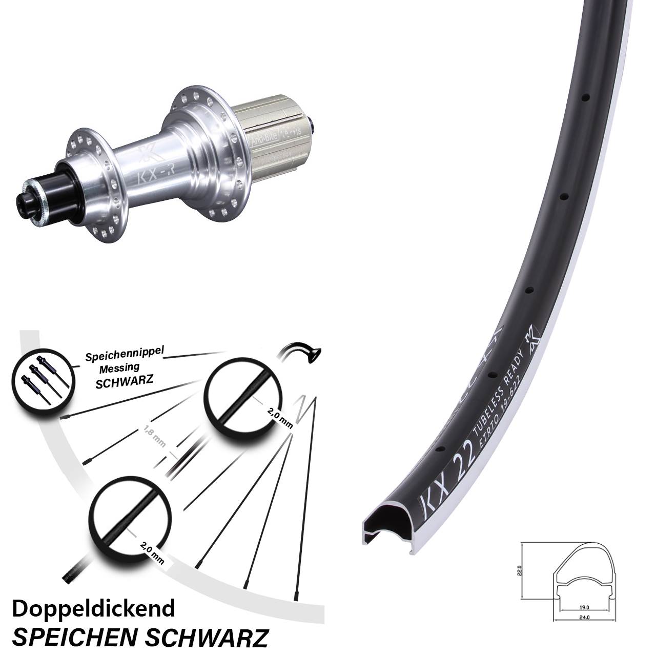 KX 22 OS KX-R 28 Zoll Hinterrad für Schnellspanner 8-12 fach HG