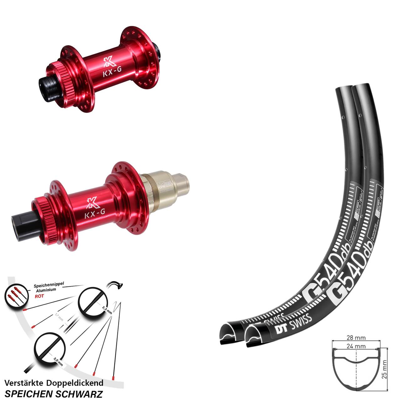 Centerlock Laufradsatz 28-29 Zoll DT Swiss G 540 KX-G rot XDR 12x100/142