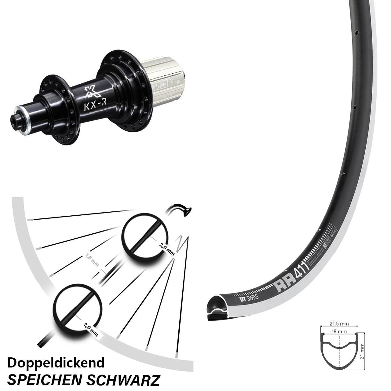 Hinterrad für Schnellspanner 28 Zoll DT Swiss RR411 KX-R 8-12 fach