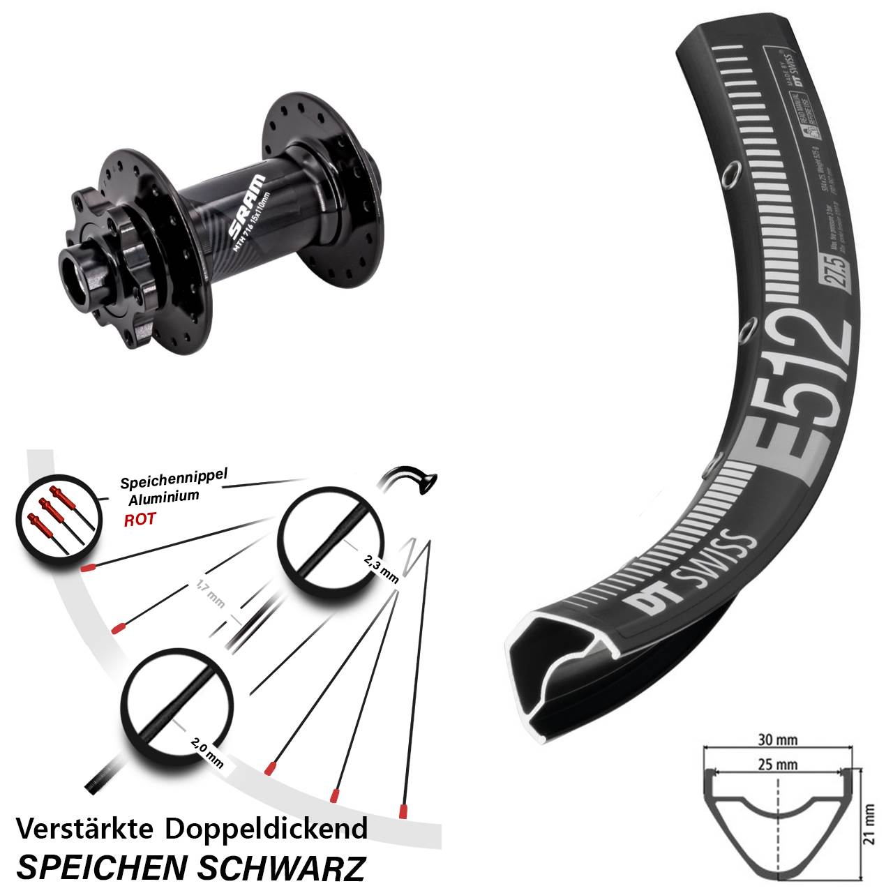 Disc Vorderrad 650B DT Swiss E512 Sram 716 15x110 Boost