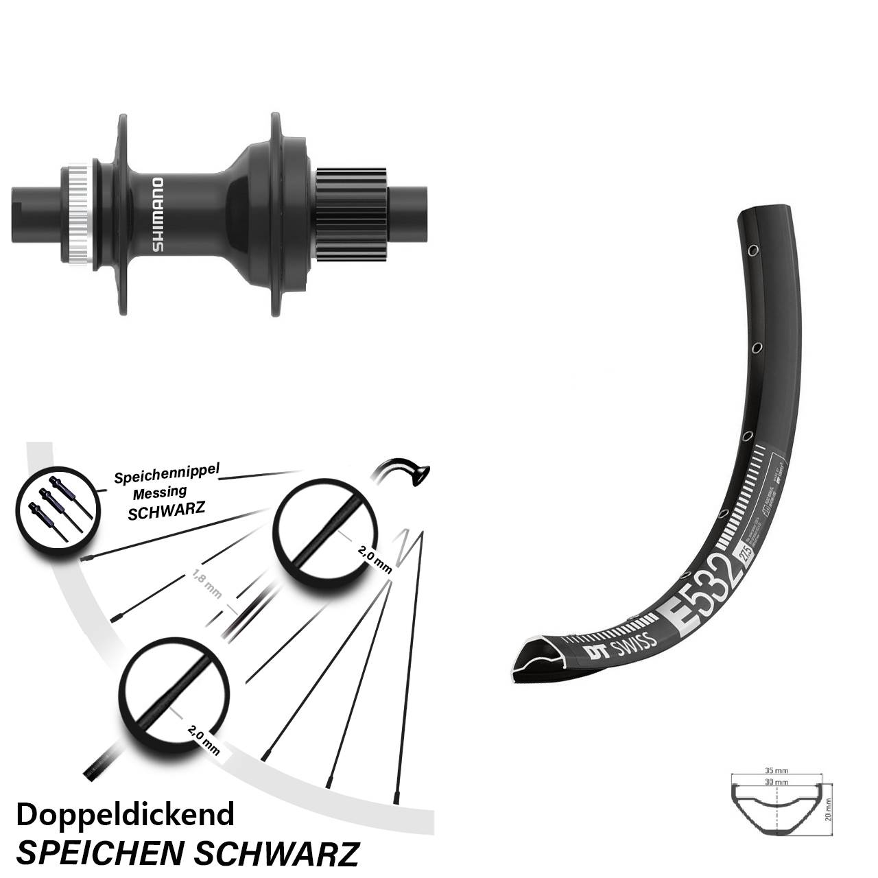 Centerlock Hinterrad 12x142 27,5 Zoll DT Swiss E532 Shimano FH-MT410 Shimano Micro Spline