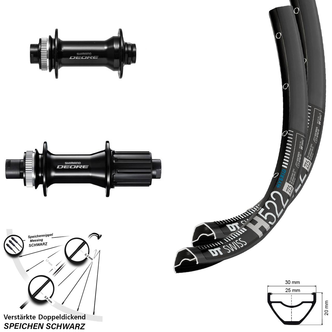 DT Swiss H 522 Shimano Deore 29 Zoll Disc Laufradsatz 15x110 12x148 Boost 8-11 fach HG