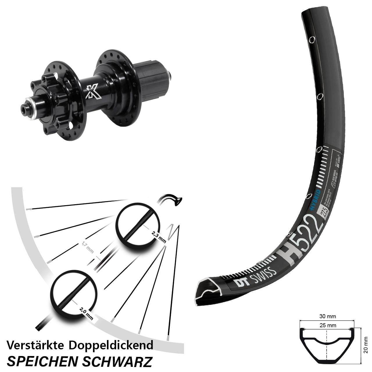 29 Zoll DT Swiss H 522 KX-M Heavy Duty Disc Hinterrad QR 8-12 fach HG