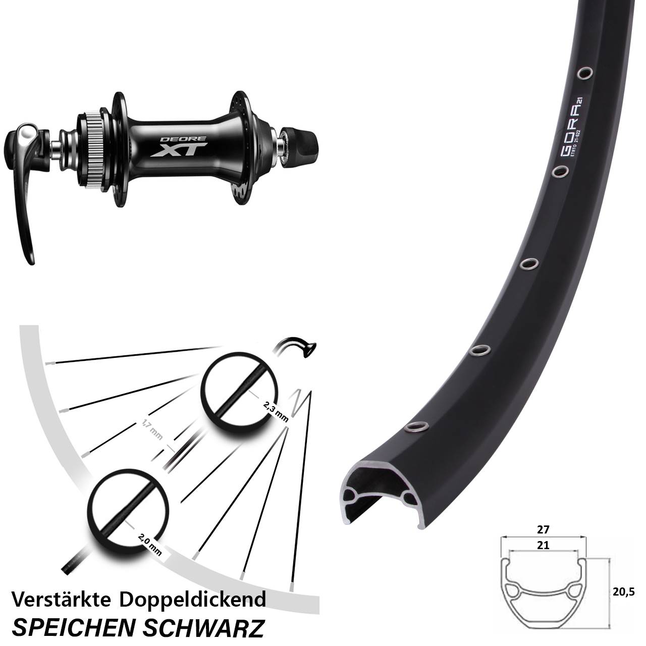 Gora 21 Shimano Deore XT HB-M8000 29 Zoll Disc Vorderrad für Schnellspanner