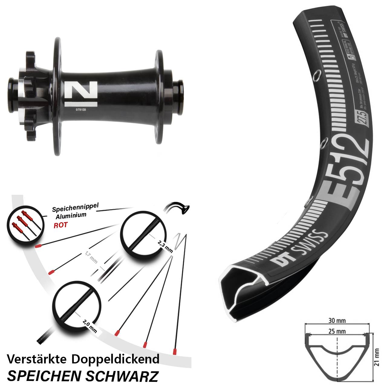 6-Loch 29 Zoll Vorderrad DT Swiss E 512 Novatec D791 15x100