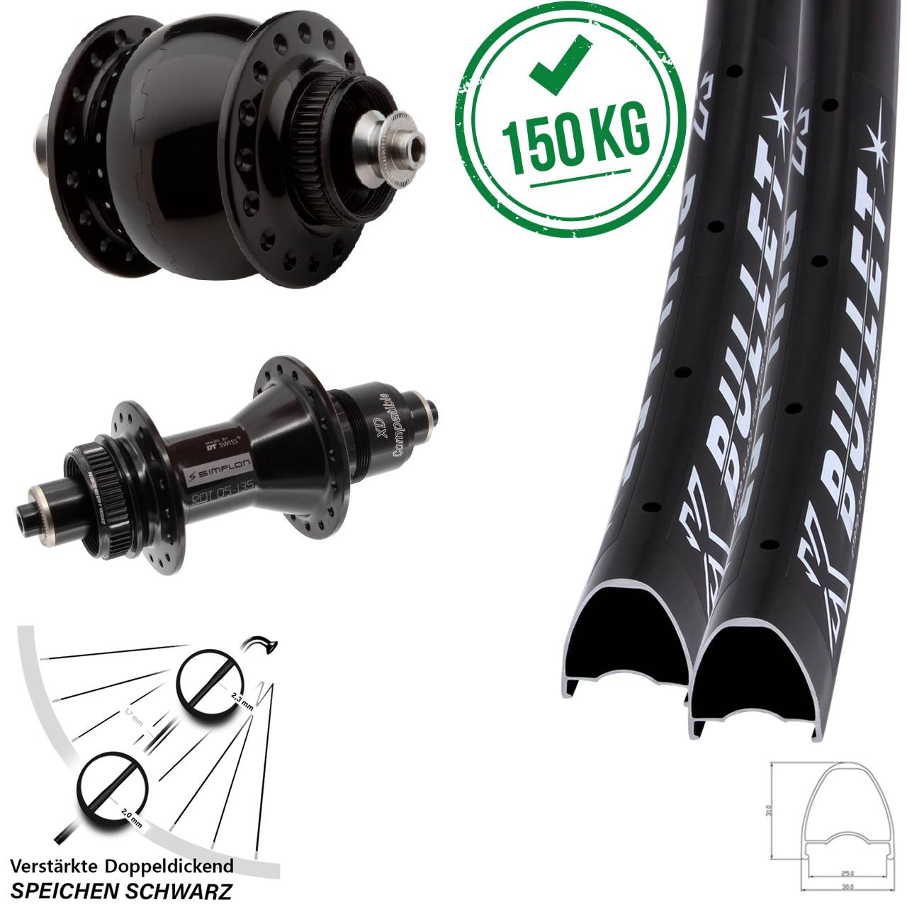 Centerlock Laufradsatz QR 29 Zoll KX Bullet DT Swiss 370 SON delux XD 11-12 fach