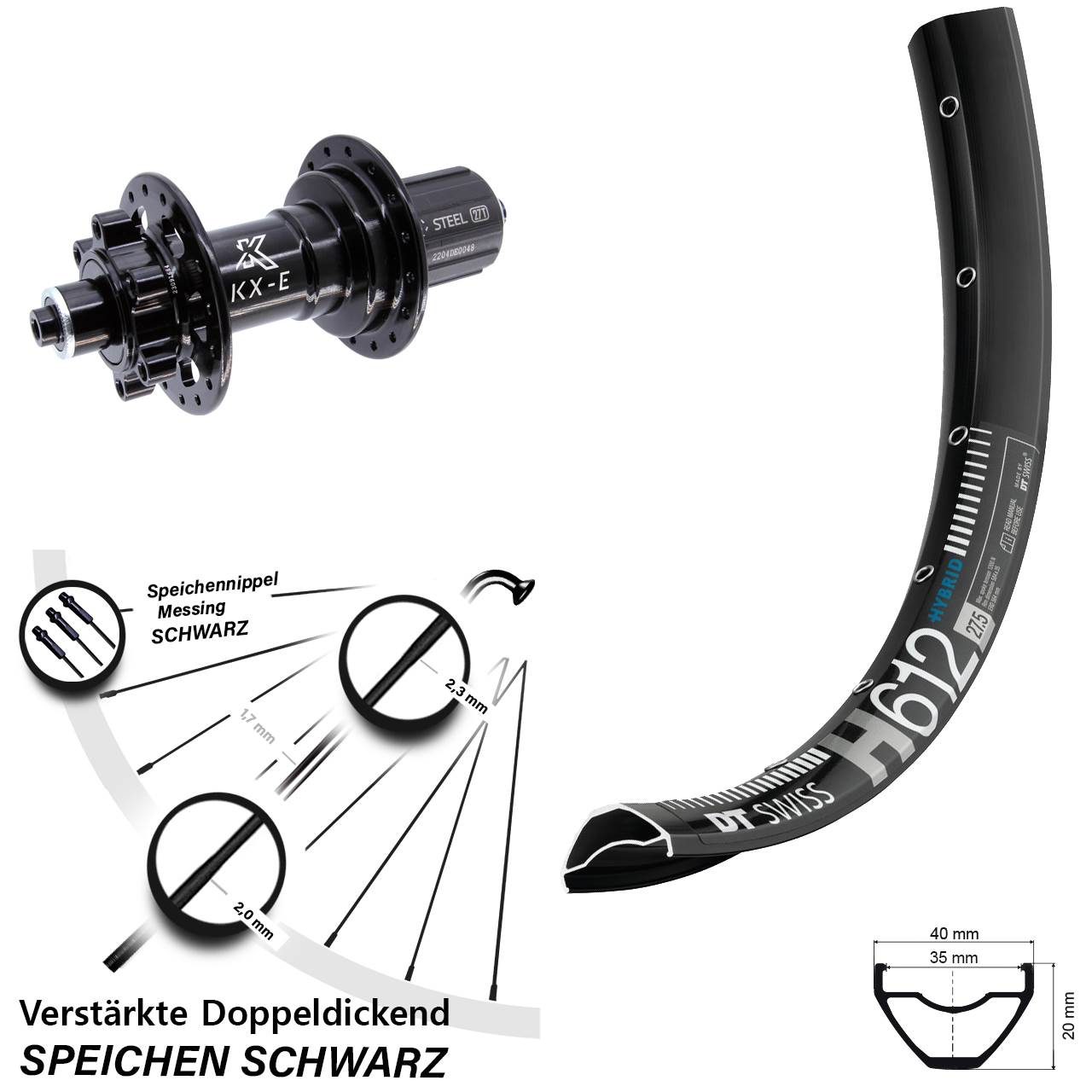 Disc Laufrad 27,5 Zoll DT Swiss H 612 KX-E Heavy Duty 8-12 fach HG QR Boost