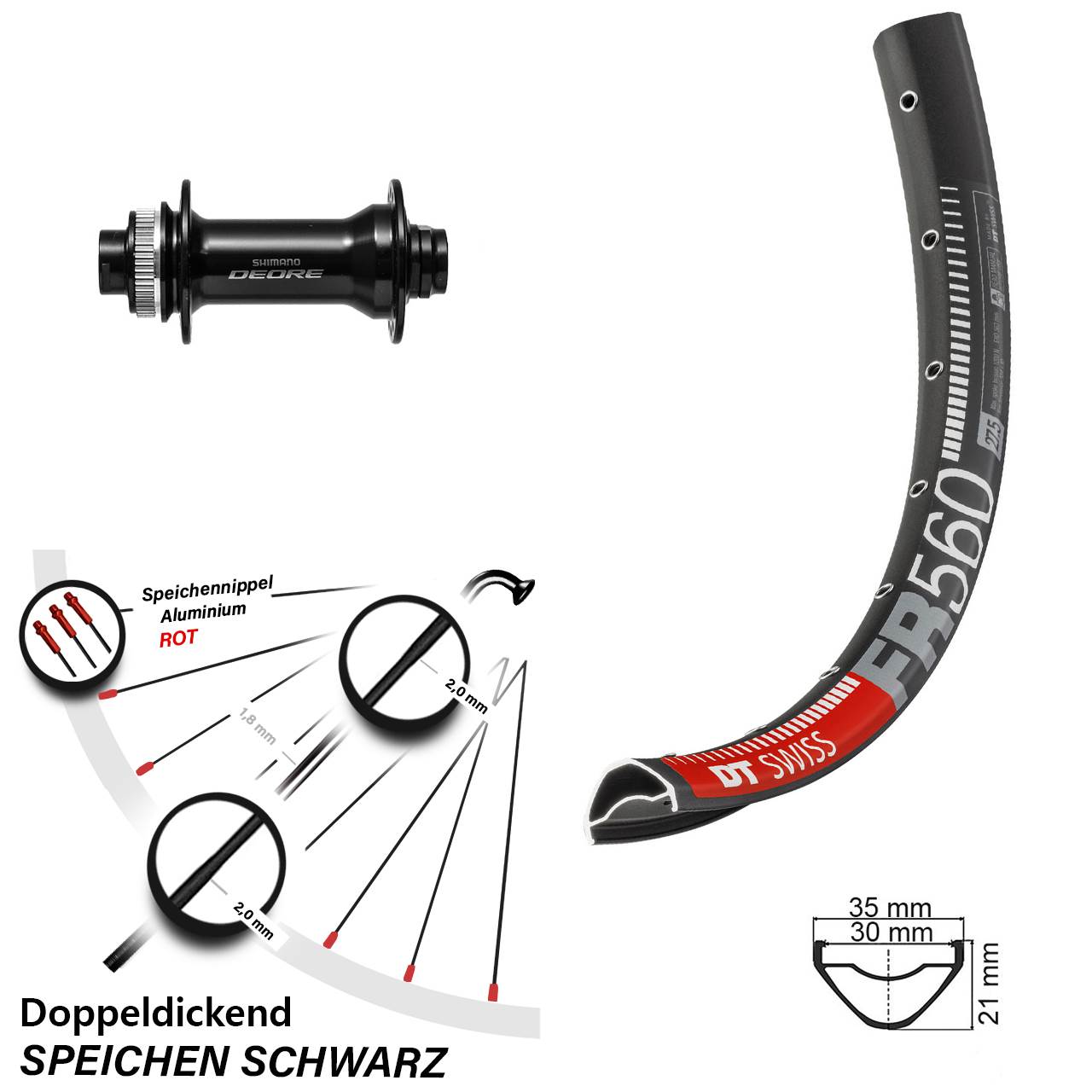 26 Zoll DT Swiss FR560 Shimano HB-M6010-B Centerlock Vorderrad 15x110 Boost