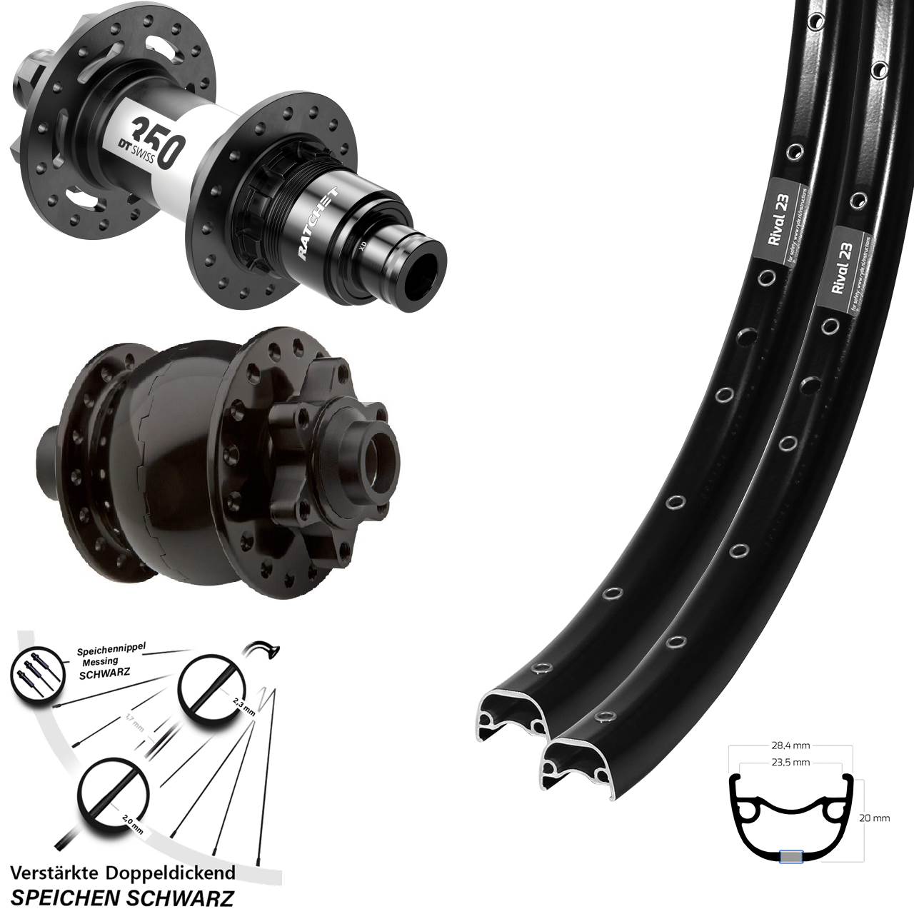 Ryde Rival 23 DT Swiss 350 SON 28 Laufradsatz 27,5 Zoll 6-Loch 15x100 12x142 XD 11-12 fach