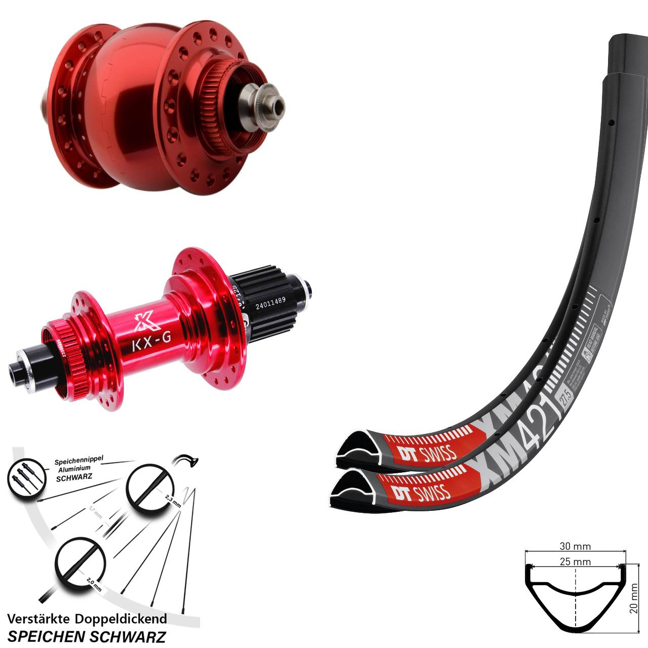 29 Zoll DT Swiss XM421 KX-G rot SON delux Disc Laufrad-Satz QR Shimano Micro Spline
