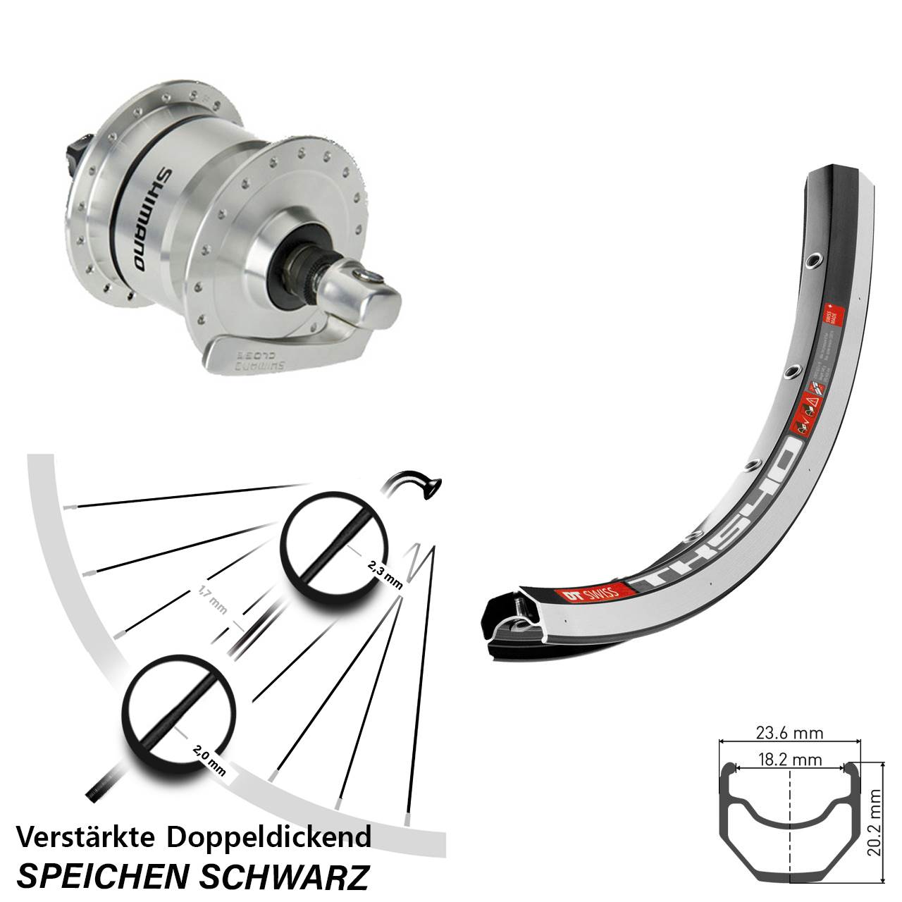 28 Zoll DT Swiss TK540 Shimano DH3N72 Vorderrad mit Nabendynamo für Schnellspanner