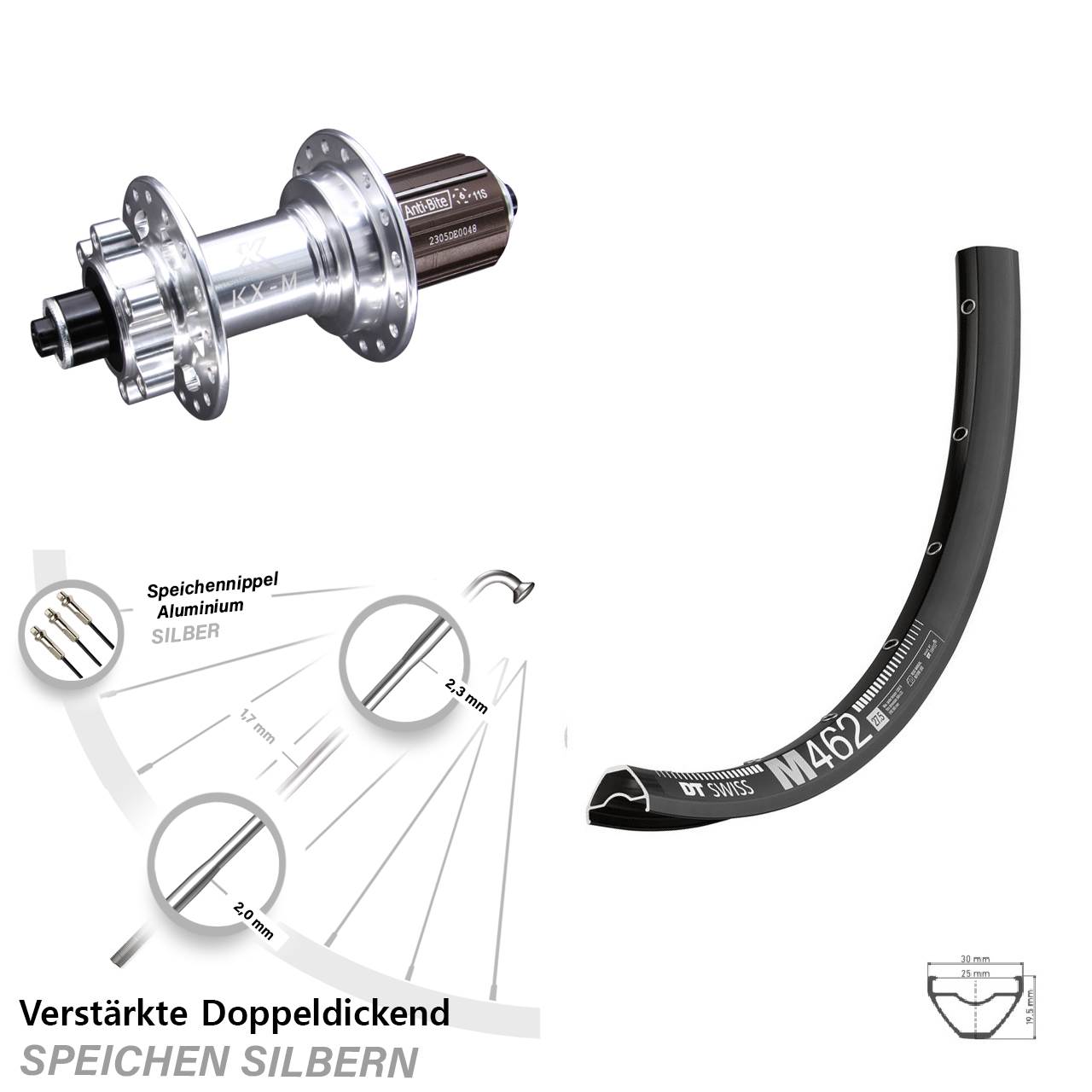 Hinterrad 6-Loch QR 650B DT Swiss M 462 KX-M 8-12 fach HG