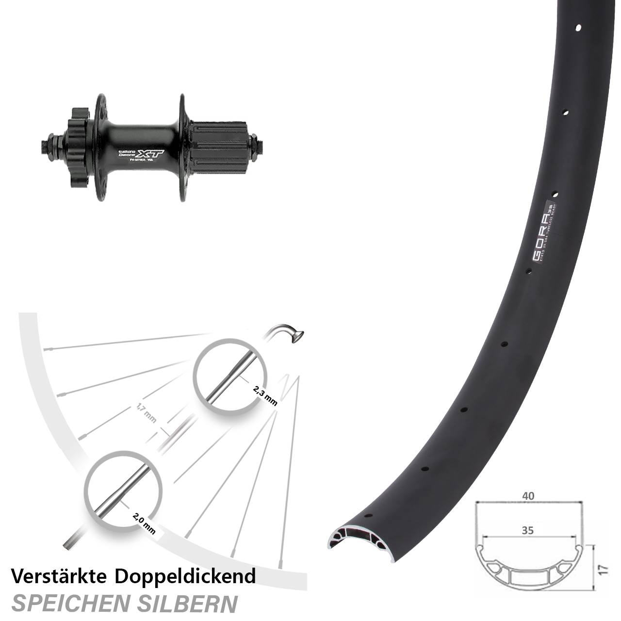 Disc Laufrad 27,5 Zoll Gora 35 Shimano FH-M756 8-11 fach für Schnellspanner