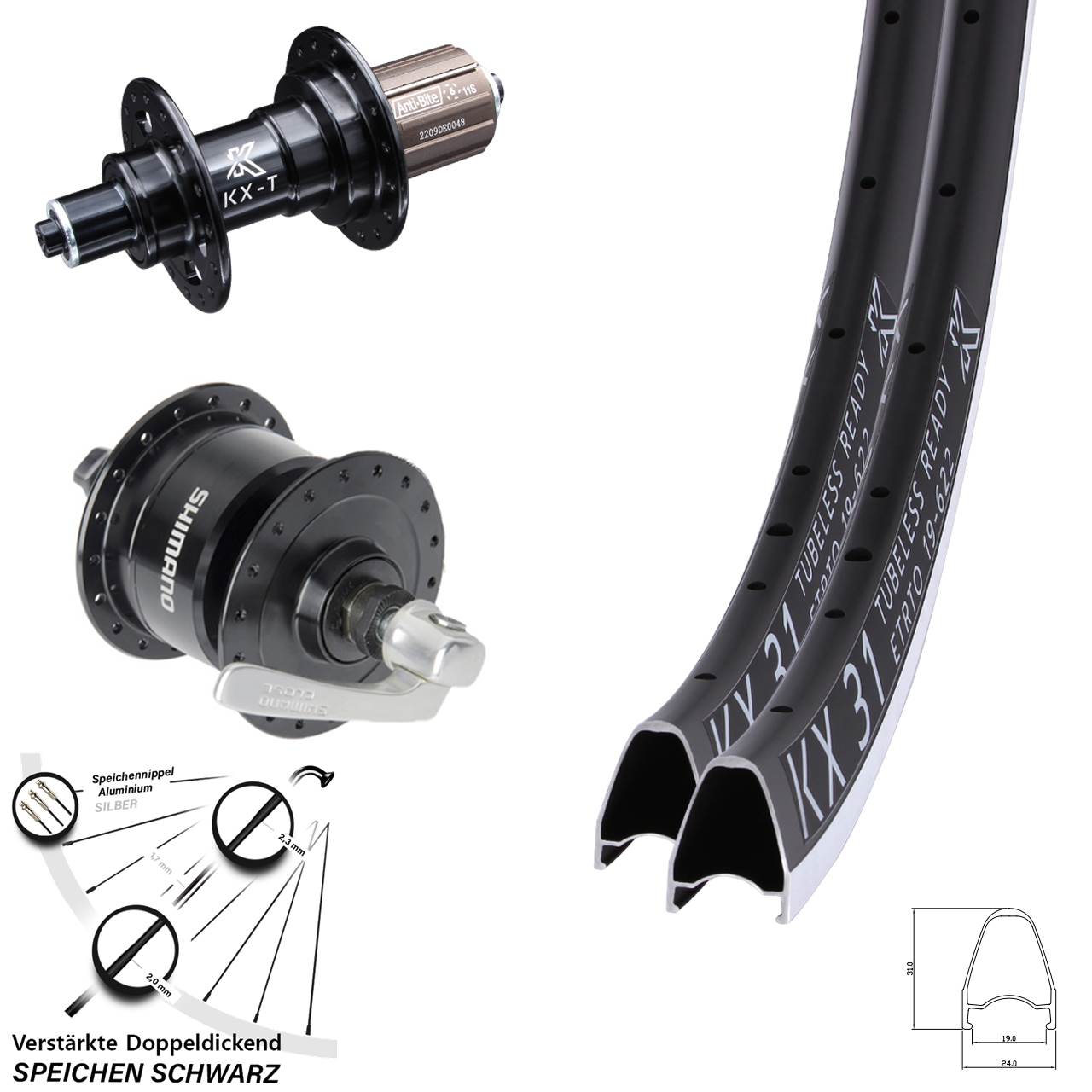 28 Zoll KX-T 31 Shimano DH3N72 Laufradsatz QR 8-11 fach HG
