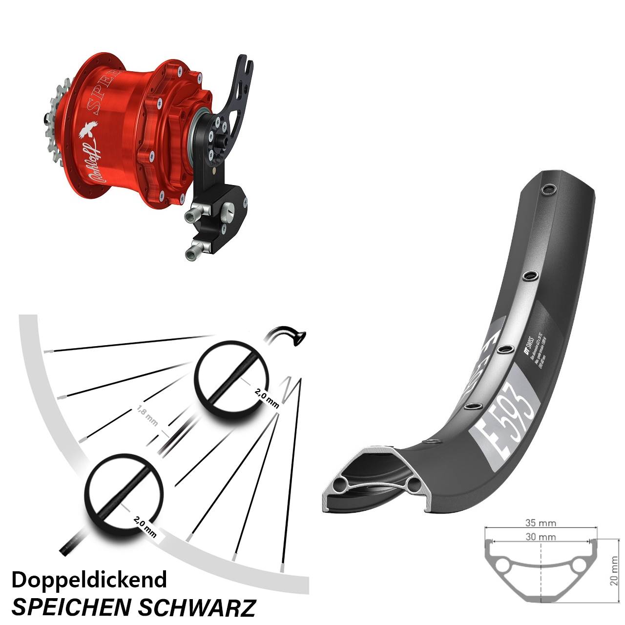 Disc Hinterrrad 29 Zoll DT Swiss E 593 Rohloff Speedhub CC DB PM rot