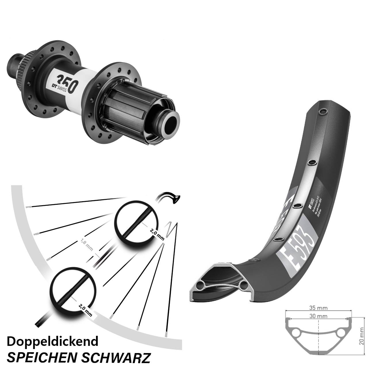 Hinterrad 27,5 Zoll DT Swiss E593 350 Centerlock 8-11 fach 12x148